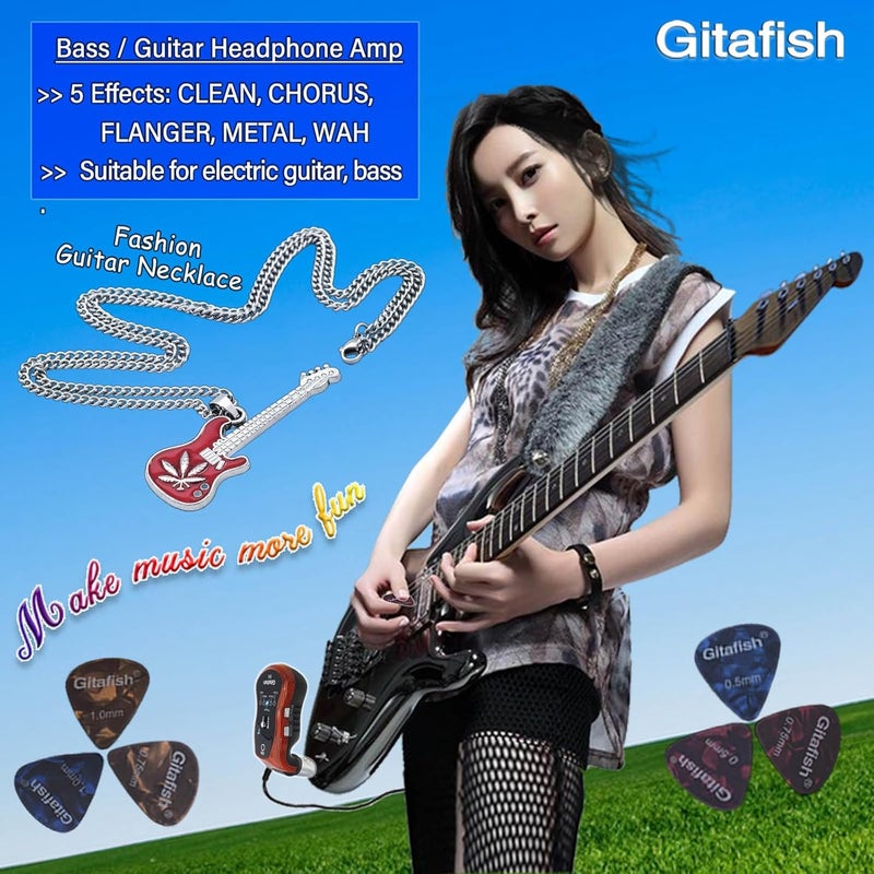 Gitafish Bass Headphone Amp,Bluetooth Amp Earphone,Gitar Headphones, Bluetooth Headphone Amps,Guitar Necklace, Portable Bass Amplifier, Multiple Effects Amps: Chorus,Metal,WAH - Image 2